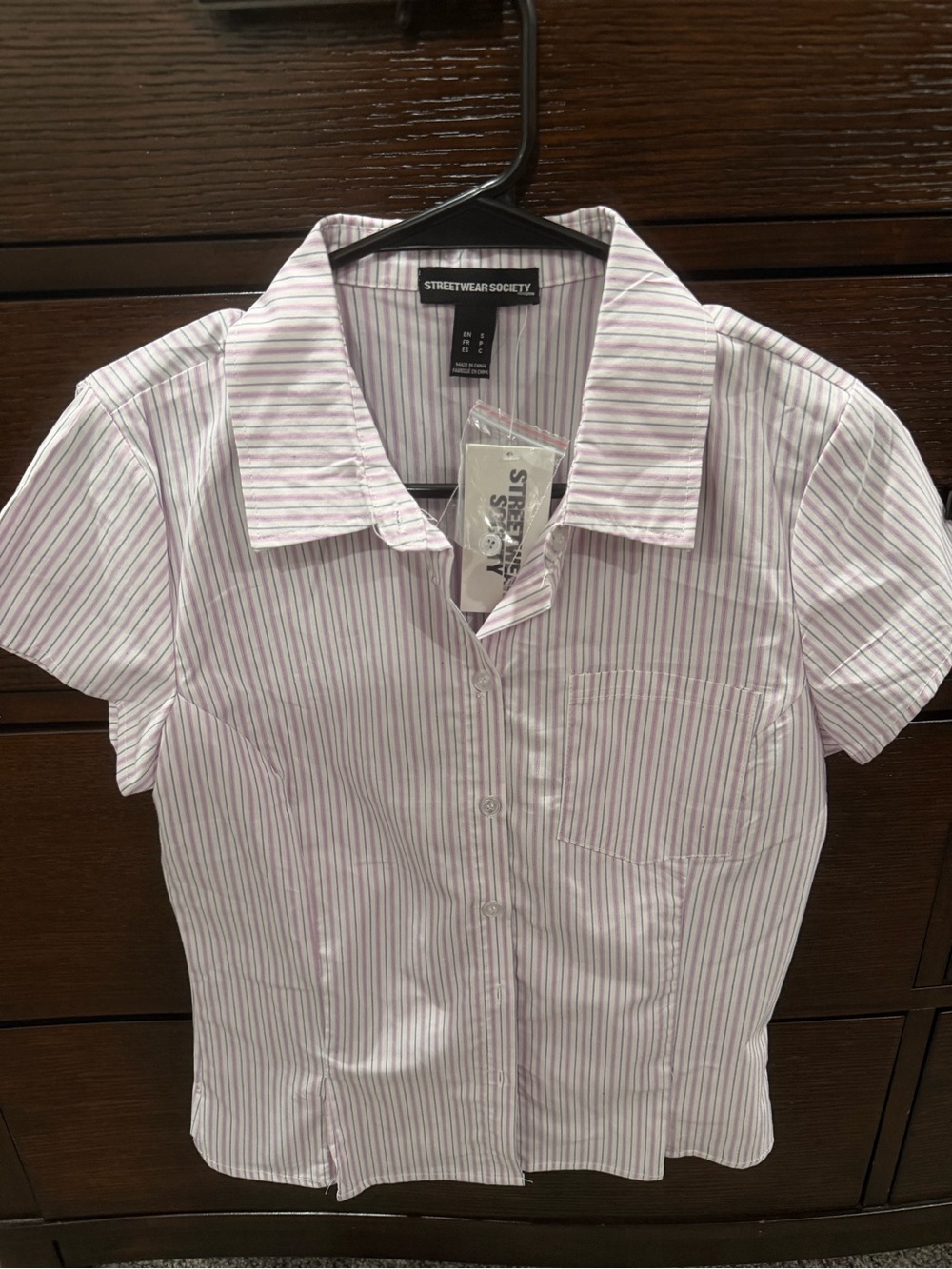 Streetwear Society Pink & White Striped Button-Down Blouse